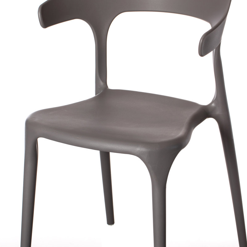 Chaise de salle à manger d'extérieur moderne en plastique avec dossier ouvert en U, gris, ensemble de 4, gris