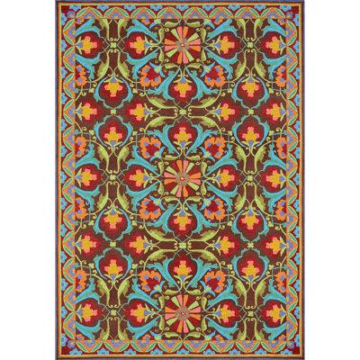 Porcelain Jar Floral Hand Hooked Wool Green/Blue/Red Area Rug