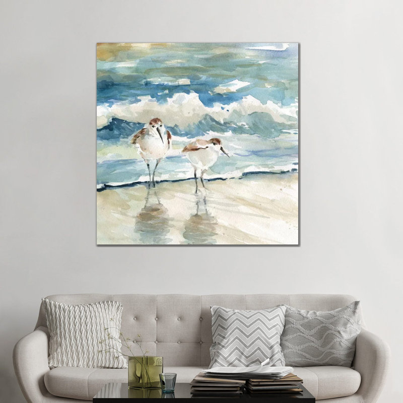 «Beach Birds» par Carol Robinson - reproduction d'art, H 26 po x l 26 po, Sans cadre, Toile tendue