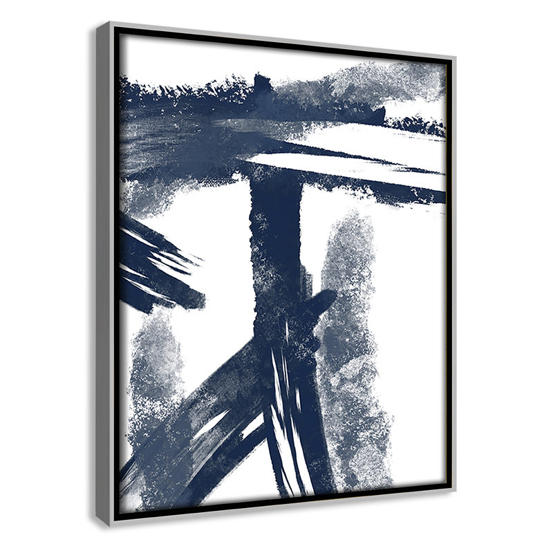 Bleu marine frappant les coutures 1 - reproduction d'art, H 11,5 po x l 9,5 po x P 2 po, Toile avec cadre argenté
