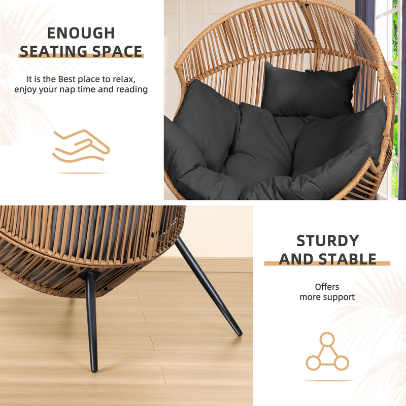 Fauteuil à œufs avec coussin Casi, Gris / naturel