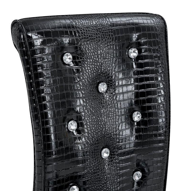 Ensemble de 2 chaises de salle à manger en cuir d'alligator rétro, chaises à boucle en cristal et pieds dorés en métal, Black