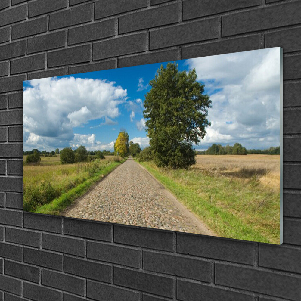 Glasbild Landstraßenpflaster Landschaft