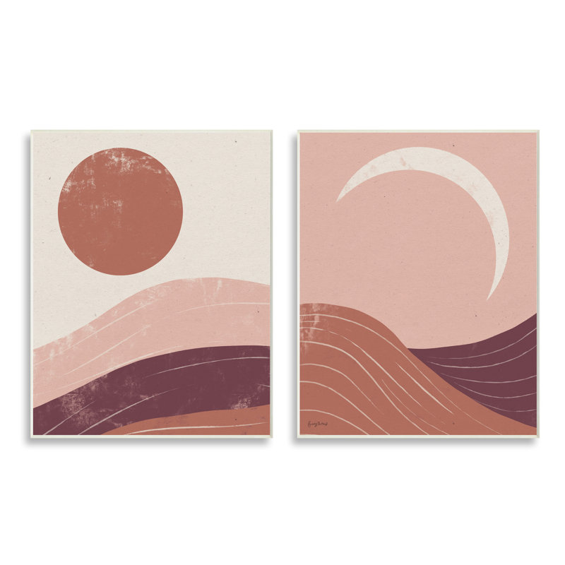 «Sun and Moon Sunrise Sunset Desert Collage» par Becky Thorns - ensemble de 2 impressions, Plaque murale