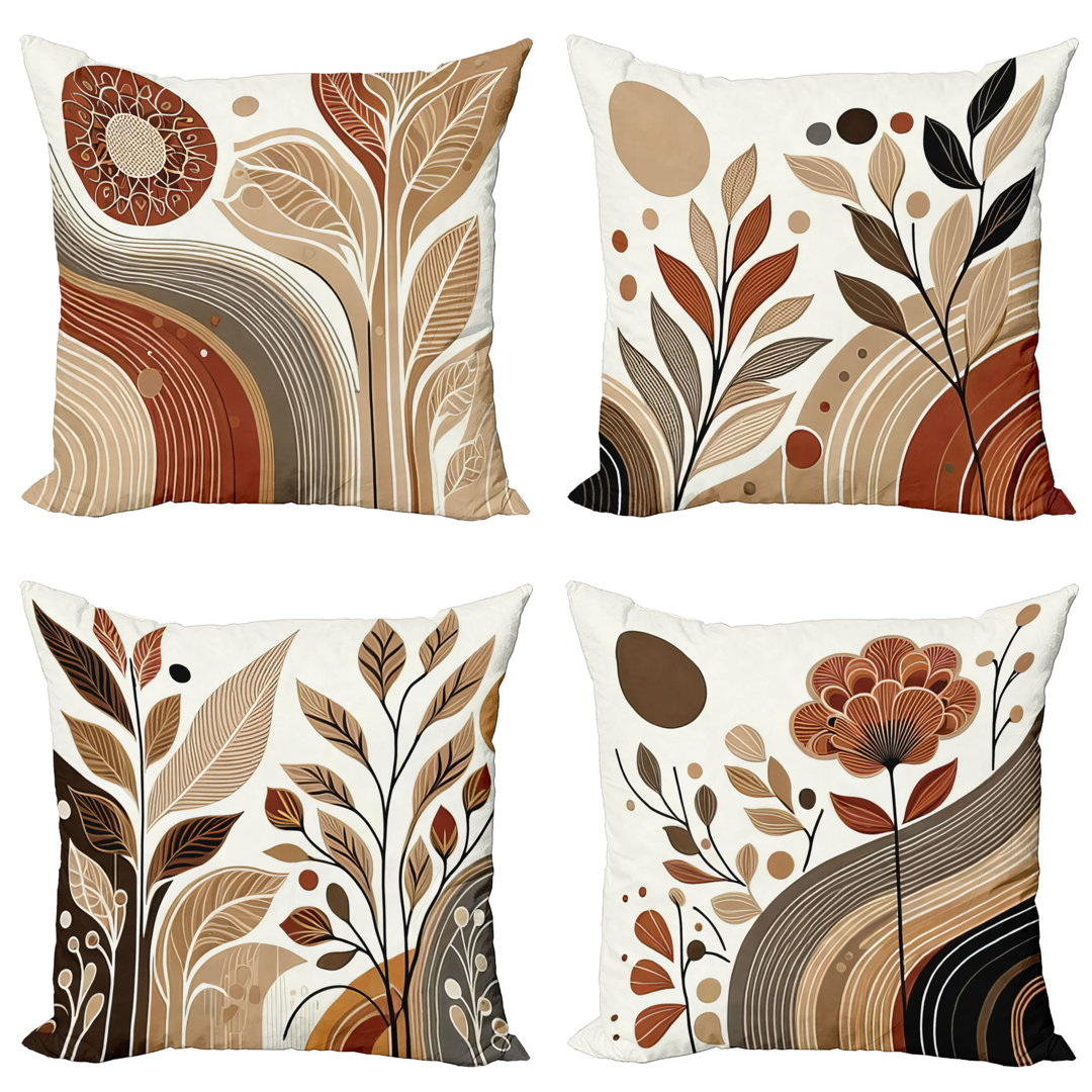 Ambesonne Botanical Throw Pillow Cover Set of 4 Boho Earthy Terra Cotta (Set of 4) Ambesonne