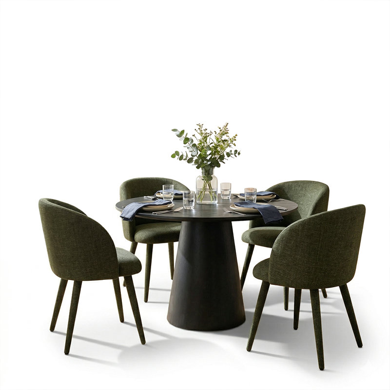 Round Dining Table Set For 4 With Upholstered Chairs, Modern Dining Set With Pedestal Base, Green