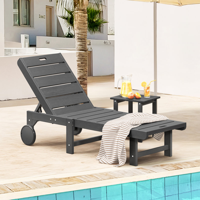 Chaise longue inclinable avec table d'appoint Haley (1 chaise et 1 table), Gris foncé