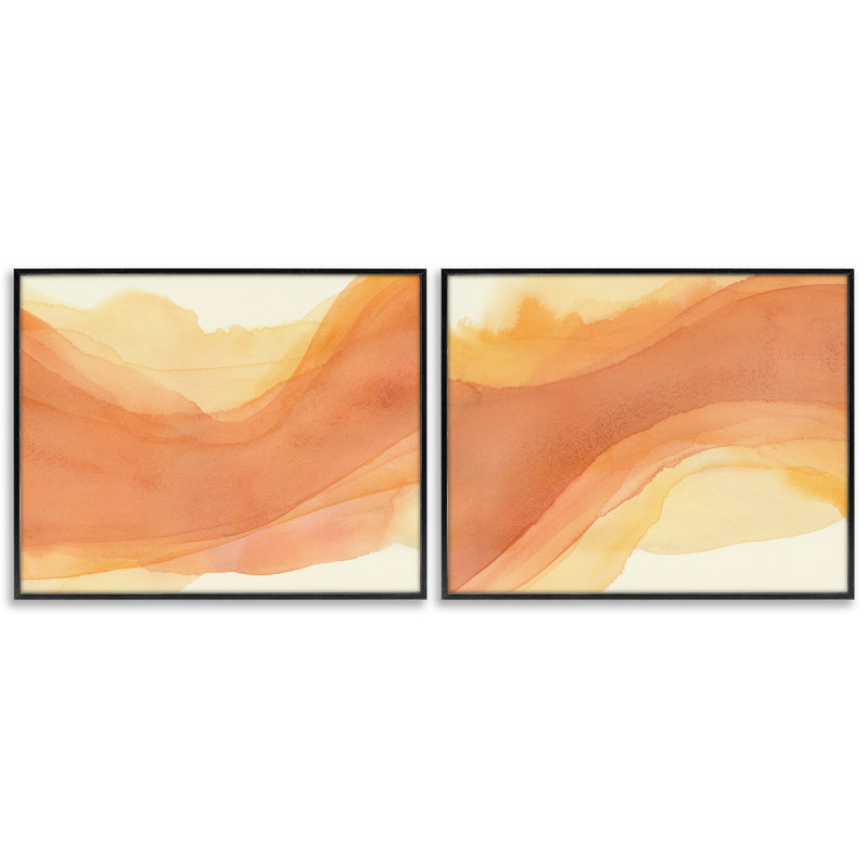  «Curving Orange Waves», ensemble de 2 giclées par Grace Popp, Giclée encadrée noir minuit, H 11 po x l 14 po