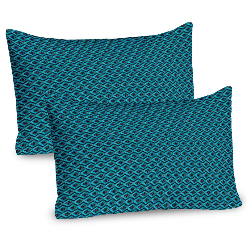 Dark Teal and Teal Geometric Pattern Microfiber Pillow Shams 2 Pack