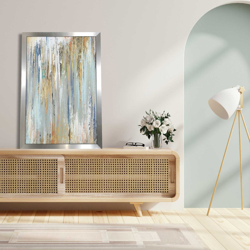«Blue Gold Illusion» - peinture, L 21,5 po x H 27,5 po, Encadrement argenté