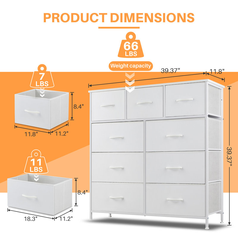 Commode 9 tiroirs Xinia, Blanc