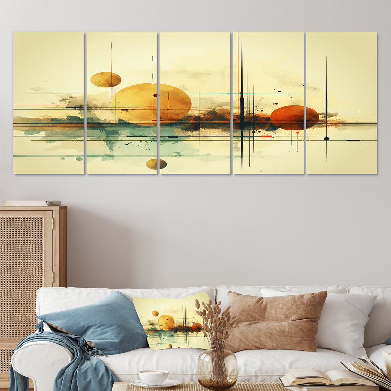 Transcendent Shapes Abstract Collages I - Ensemble de 5 décorations murales, H 28 po x l 60 po