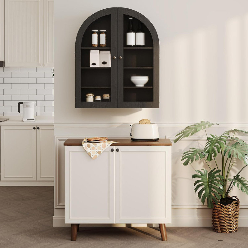 Modern Black Arched Wall Cabinet with Acrylic Doors & Adjustable Shelves, Space-Saving Storage, Matte Black