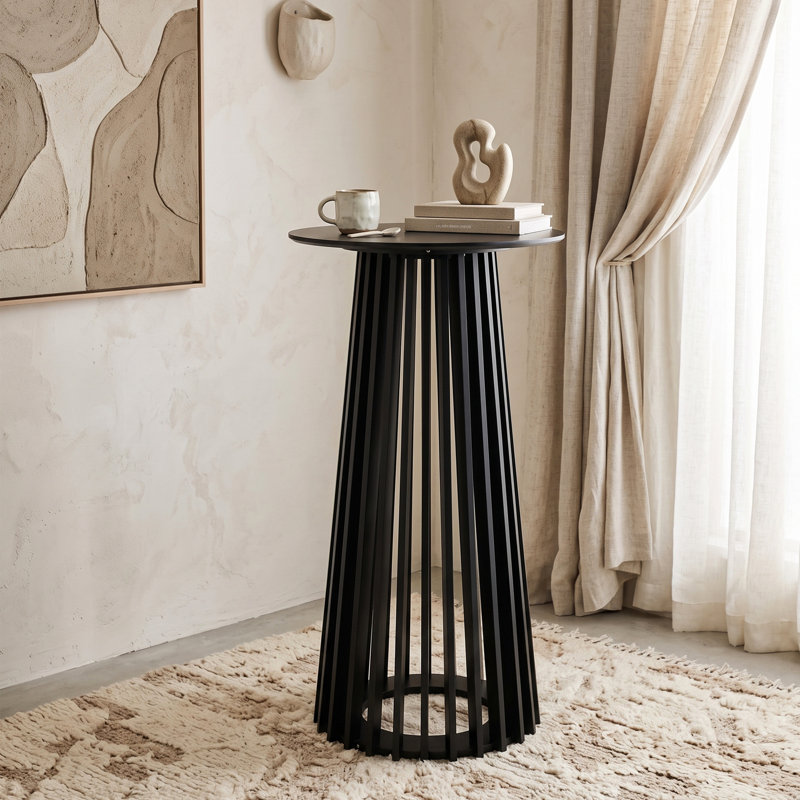 43.5’’ H Modern Round Bar Table, Solid Wood Base Bar Table For Dining Room, Black