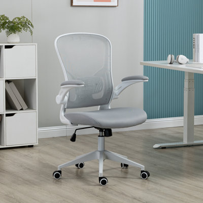 Chaise de bureau ergonomique moderne à dossier moyen en maille avec support lombaire réglable et accoudoirs rabattables