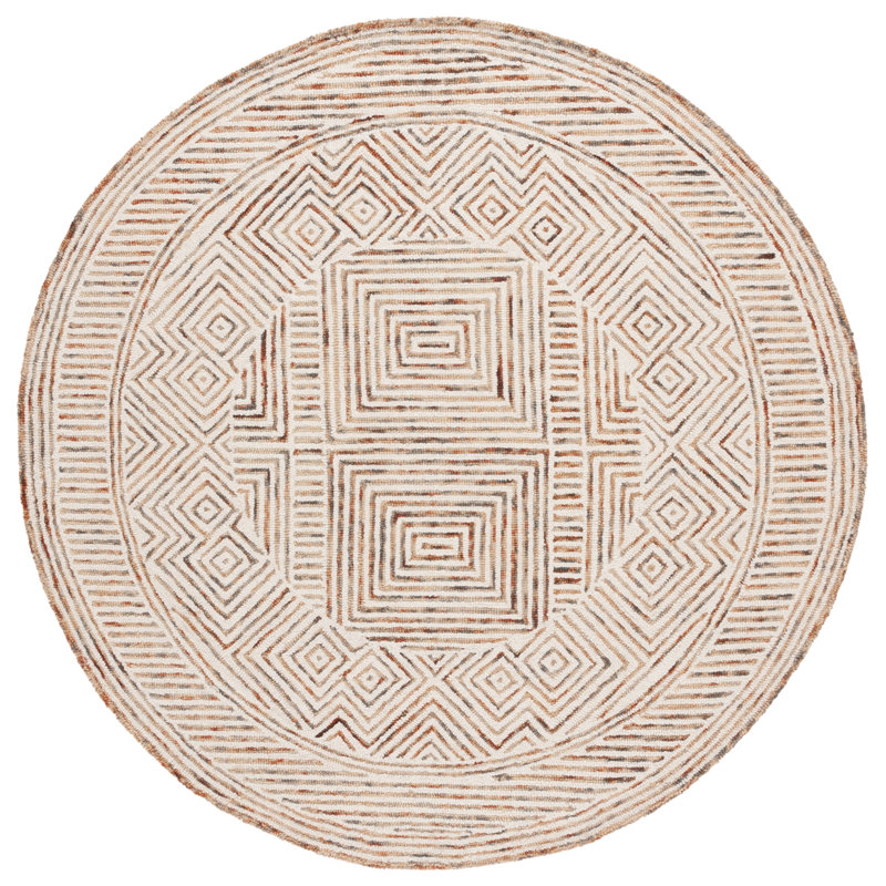 Laquia Hand Tufted Wool/Cotton Geometric Rug in Ivory/Rust, Round 6'