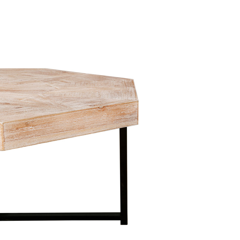 Table basse octogonale de style campagnard rétro avec patchwork 30 pouces, Plateau naturel / structure noire