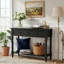 Console traditionnelle noire, table d'appoint avec deux tiroirs de rangement et une grande tablette inférieure