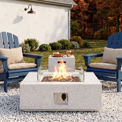 Outdoor Patio Propane Fire Pit Set with Tank Hideaway Side Table & Wind Guard