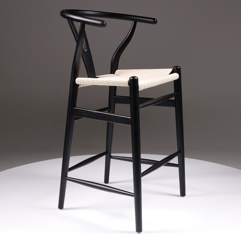 Leonidas Counter Stool with Solid Wood Frame, Black