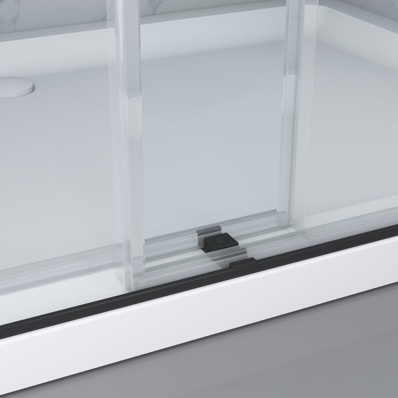 Matte Black Frameless Double Sliding Shower Door with Handles