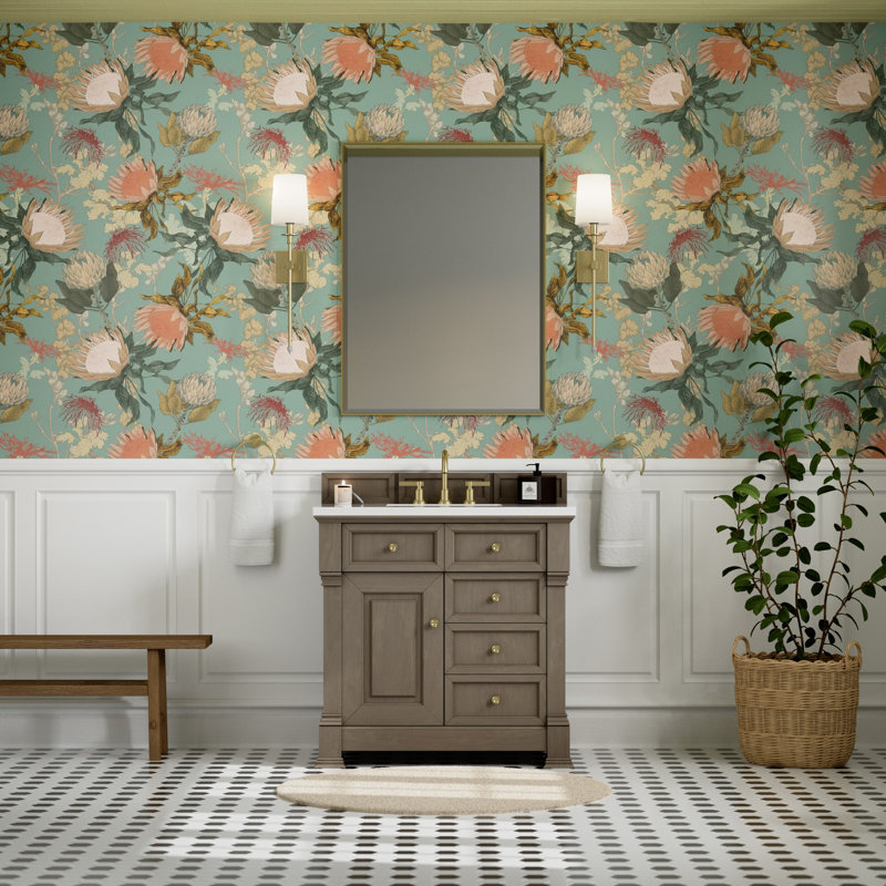 Brookfield 36'' W Single Vanity, White Zeus, Widespread, Pecan