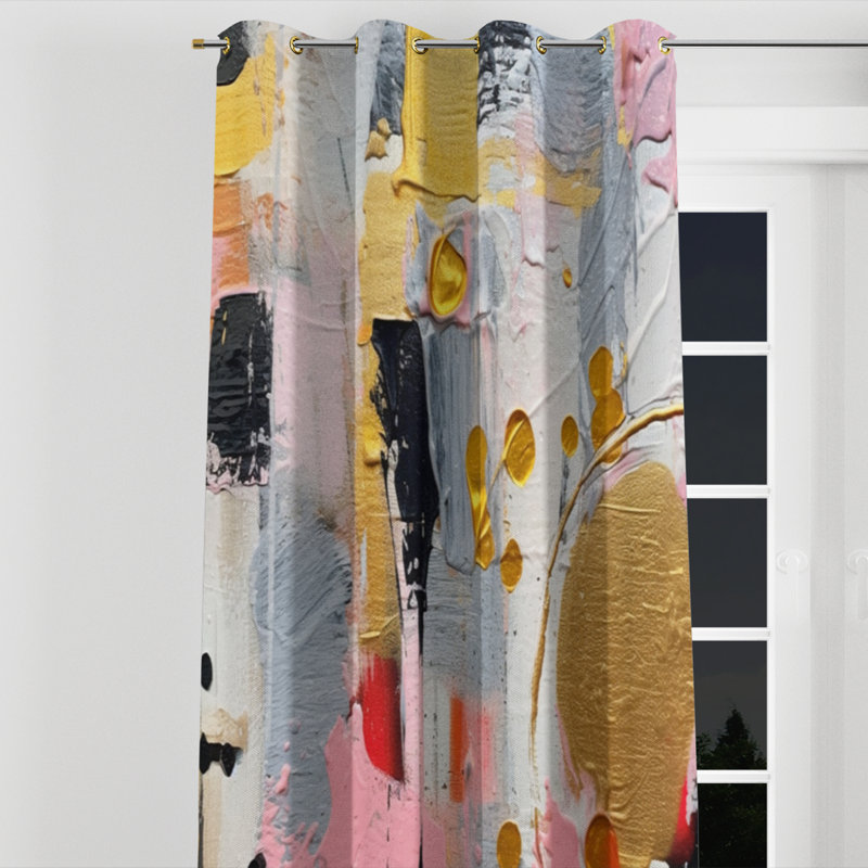 Rideau occultant moderne à œillets Emsley - motif géométrique rose et gris III - 1 panneau, l 52 po x L 108 po, Œillets dorés