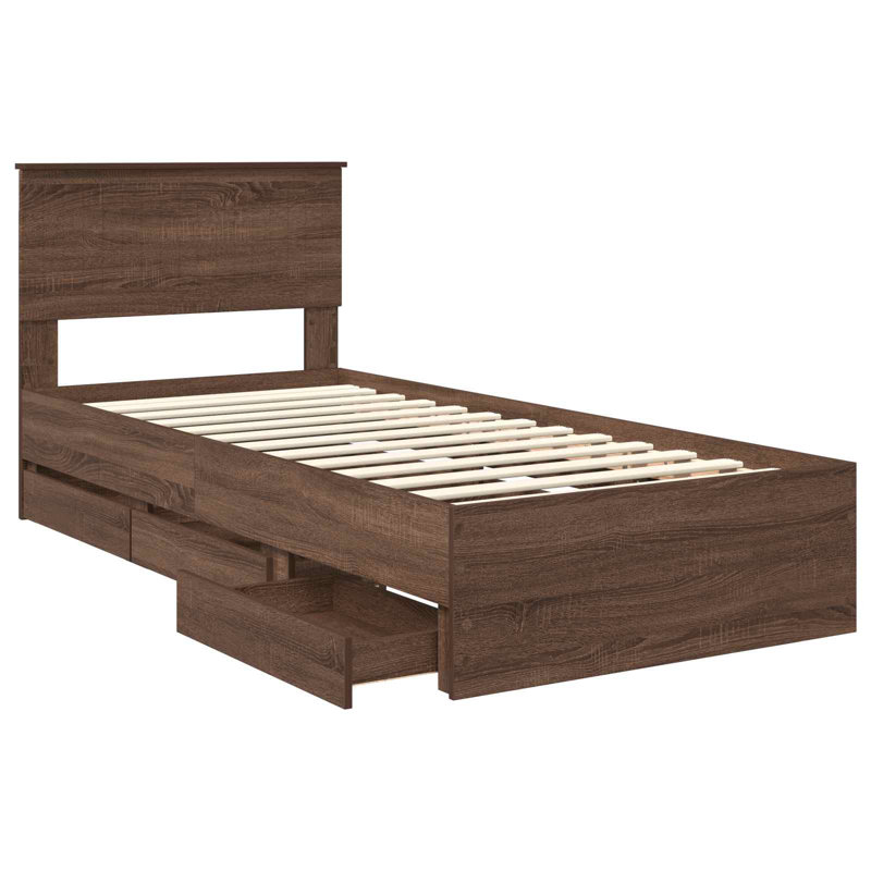 Bed, European Single (90 x 200 cm), Brown Oak