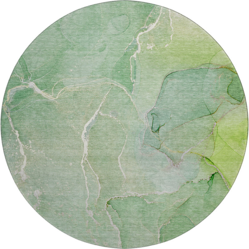 Premium Machine Washable Cerrito AMF511 Green Rug, Round 8'