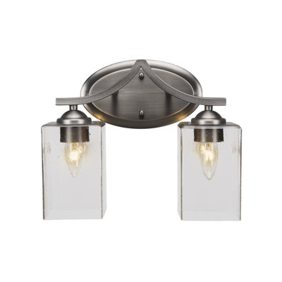 Barre d'éclairage de salle de bain 2 lumières Zilo au fini graphite avec verre carré transparent de 4 po