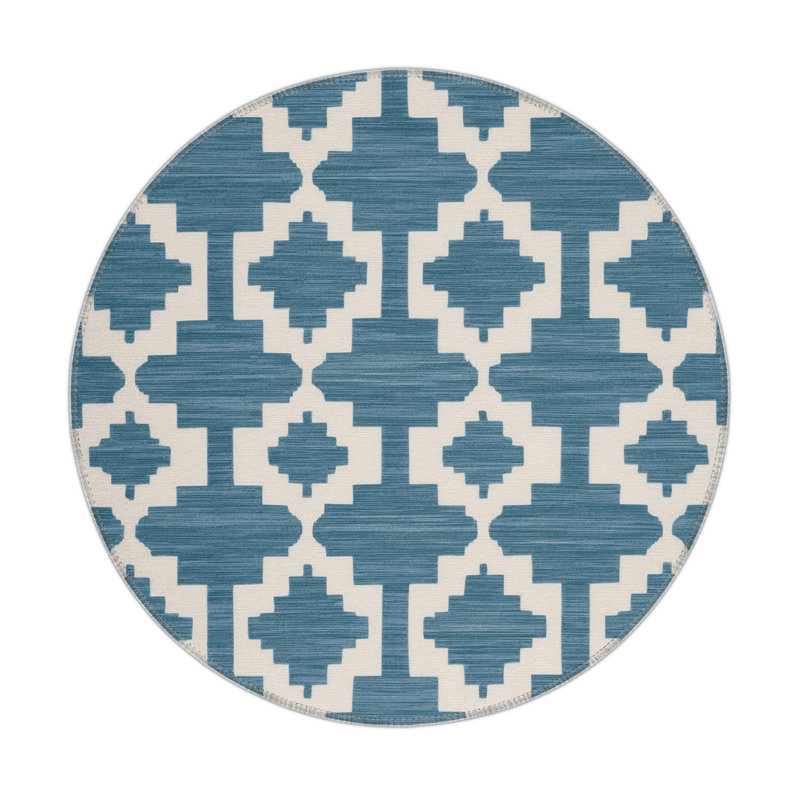Tapis bleu intérieur et extérieur Trellis, Rond 5 pi