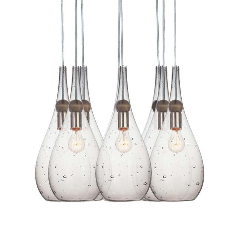 Earth 8 - Light Chandelier, 108" H x 18" W x 18" D, Seeded Glass, Nickel Braided Cord