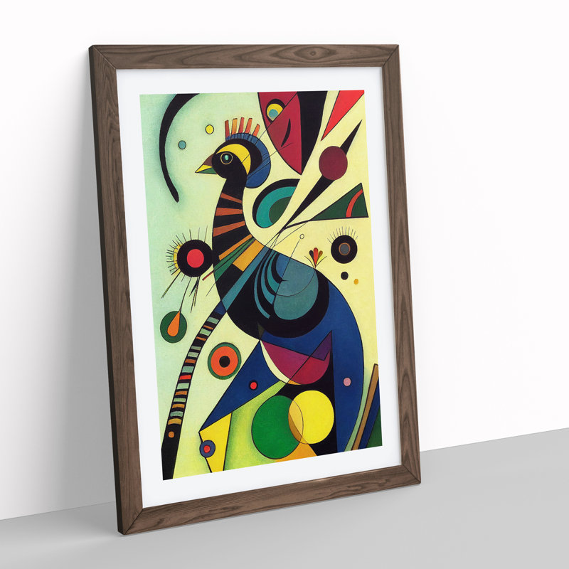 Peacock In Abstract No.1 - Single Picture Frame Print, 64cm H x 46cm W x 2cm D, Walnut Framed