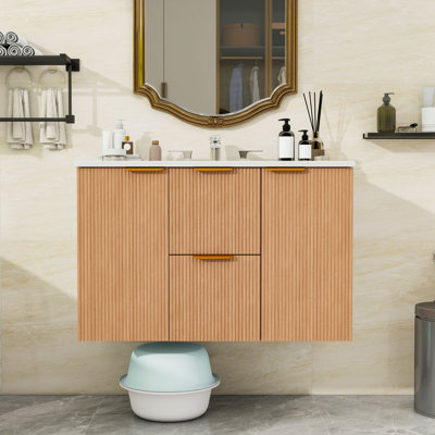Meuble-lavabo mural avec lavabo, tiroirs et portes divisés