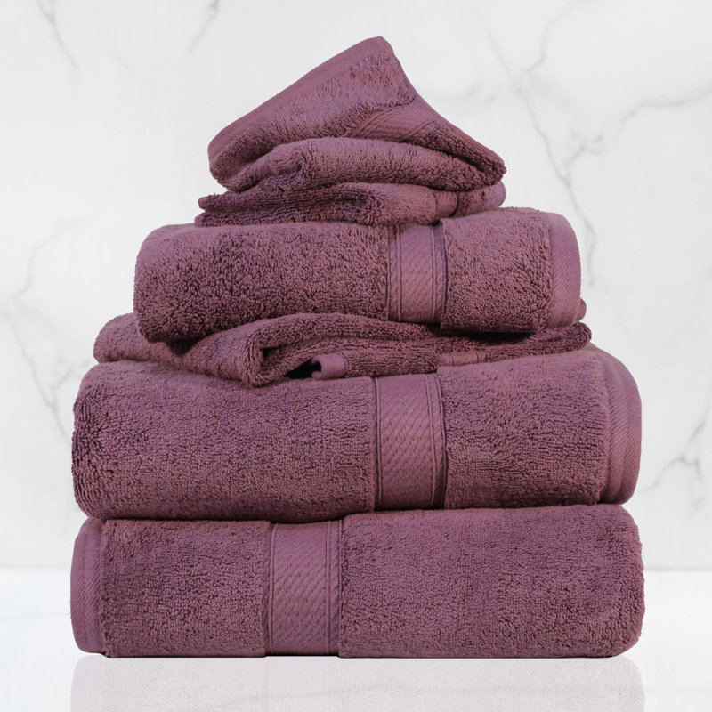 Ensemble de serviettes de bain en coton égyptien certifié Scotia, Prune, Ensemble de serviettes 6 pièces (2 salles de bain