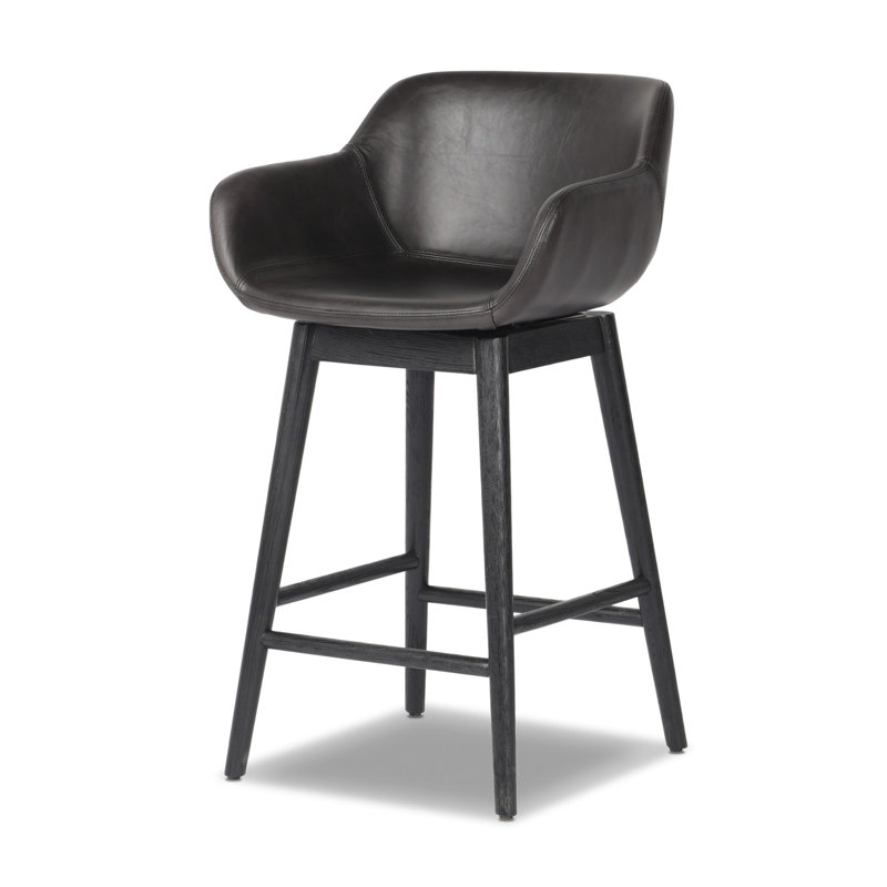 Hannah Swivel Stool, Sonoma Black/Genuine Leather, Stained Black Ash, Counter Stool (26.5" Seat Height)