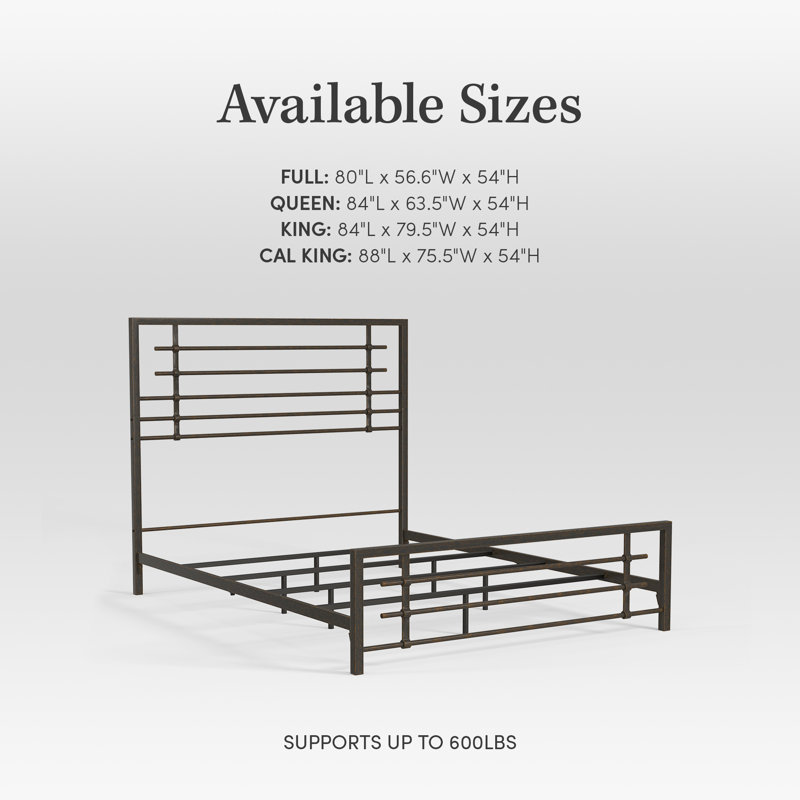 California King Black Metal Bed Frame with Headboard and Slats
