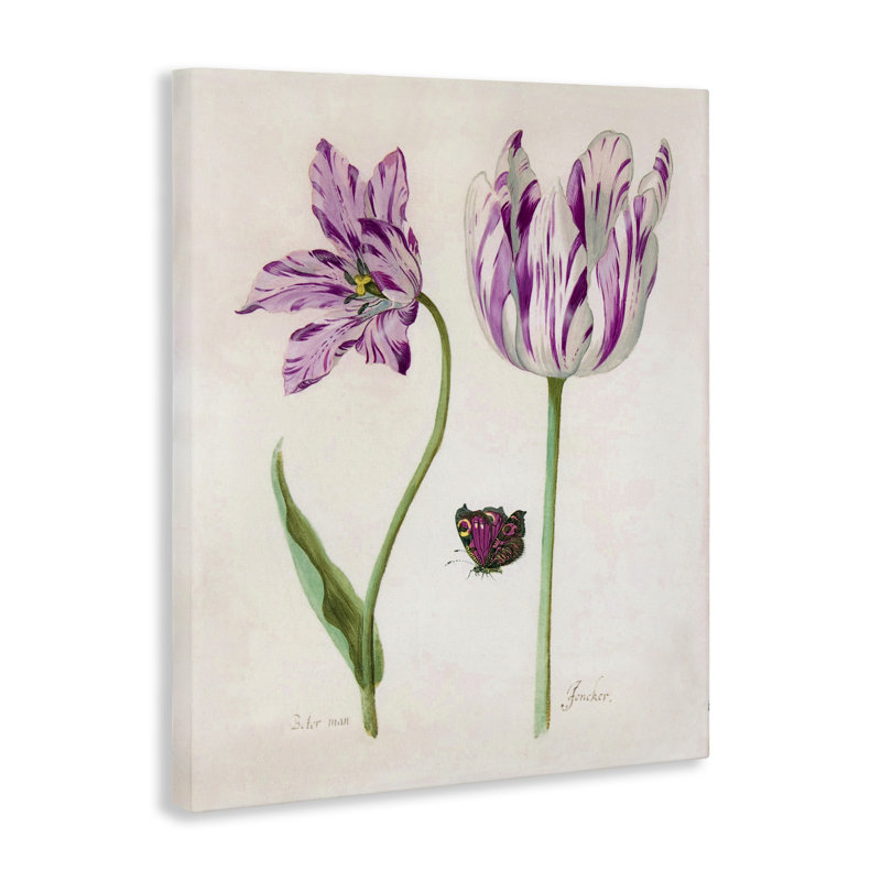 Deux fleurs mauves, toile par Jacob Marell, H 20 po x l 16 po