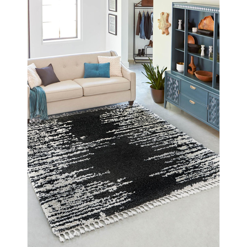 Tapis noir / blanc Knupp, Carré 7 pi 10 po