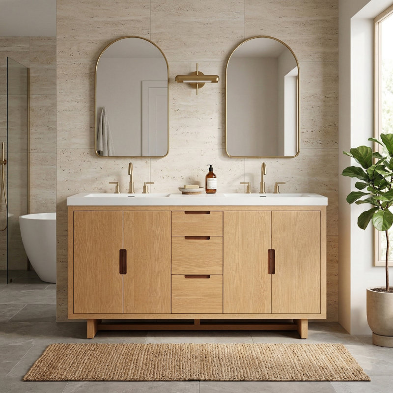 59" Modern Transitional Double Sink Bathroom Vanity With Divider Drawers