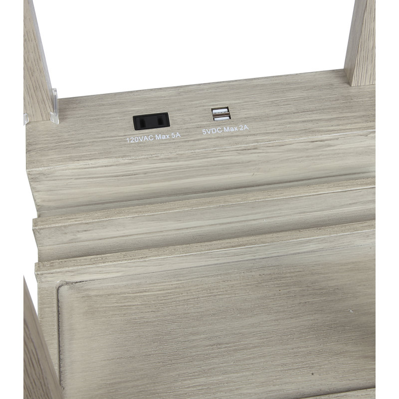 Lampe sur pied DEL à 3 tablettes avec abat-jour carré en tissu Maxwell 63 po., Bois, Beige