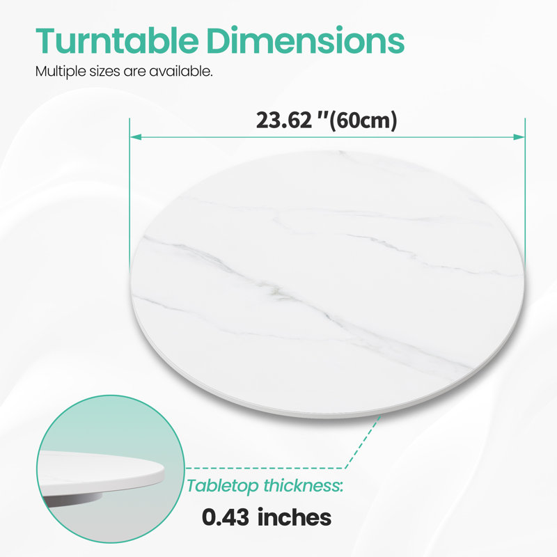 Round White Sintered Stone Lazy Susan Turntable, 0.75" H x 23.62" W x 23.62" D
