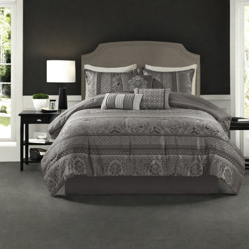 Luxurious Polyester Jacquard Bedding Sets, Grey Queen, Elegant Design