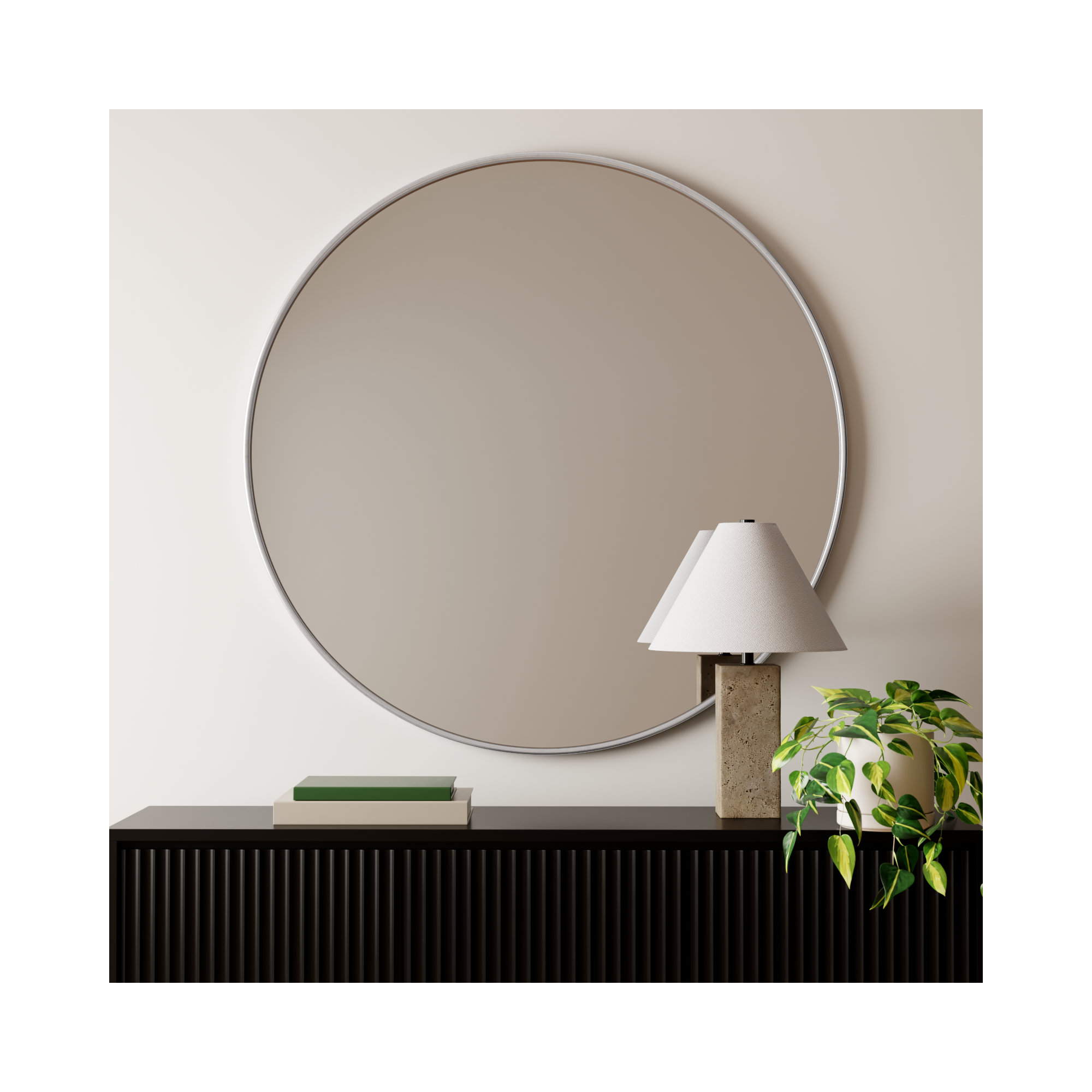 Sabine Metal Round Wall Mirror, Silver, 48" x 48"