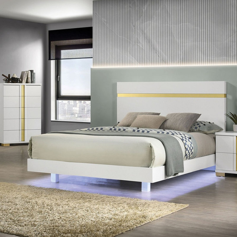 1Pc Bed With Underbed Led, Queen, White