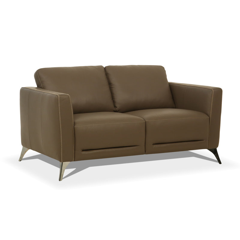 Dossett 59" Genuine Leather Square Arm Loveseat, Taupe Genuine Leather