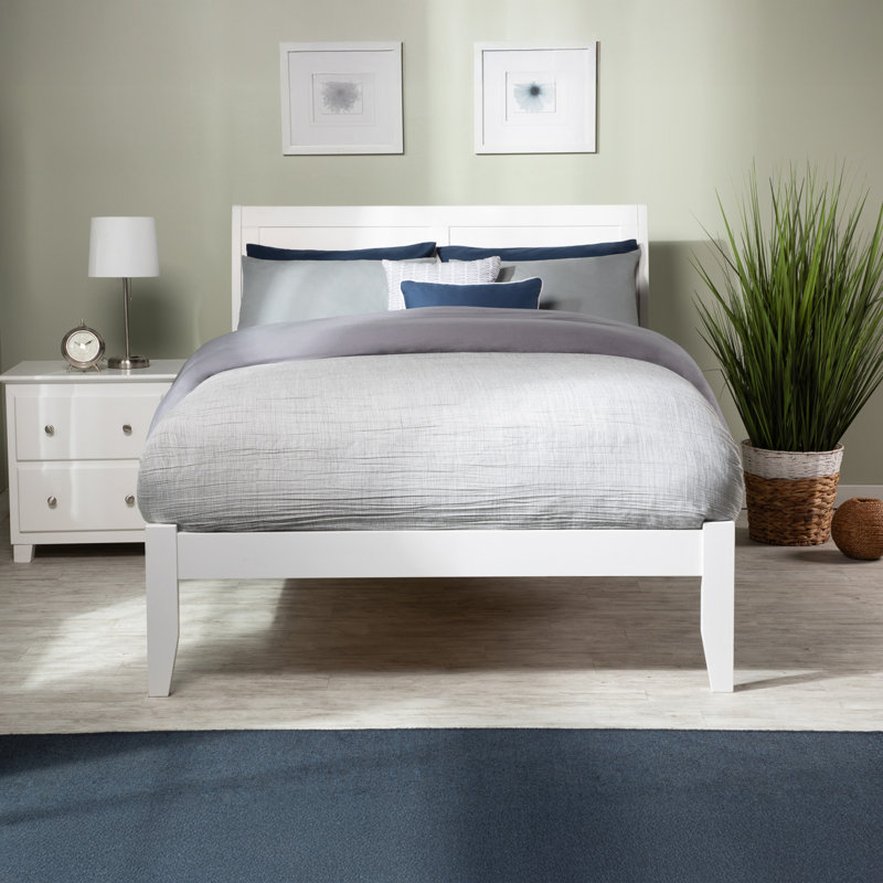  Lit plateforme en bois massif Fitzsimmons, Blanc, Double