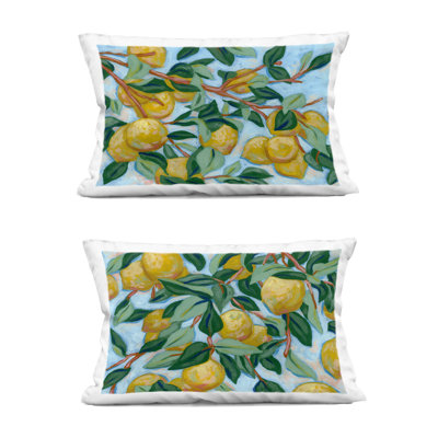 Sunshine Lemon Tree 2 Piece Decorative Printed Throw Pillow Set, design by June Erica Vess, 14 x 7 x 20