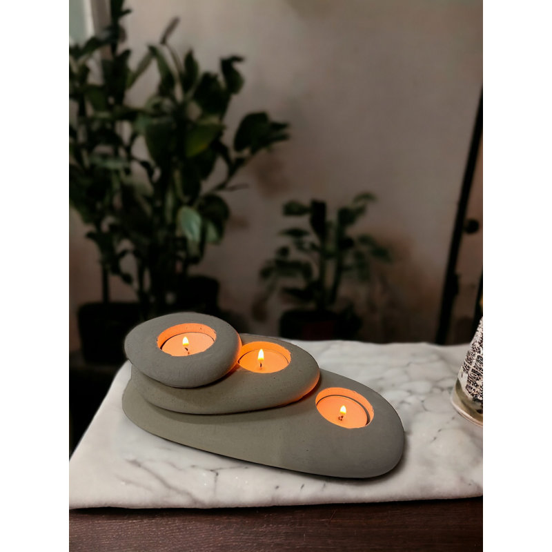 3 Piece Concrete Tabletop Candlestick Set, Light Grey