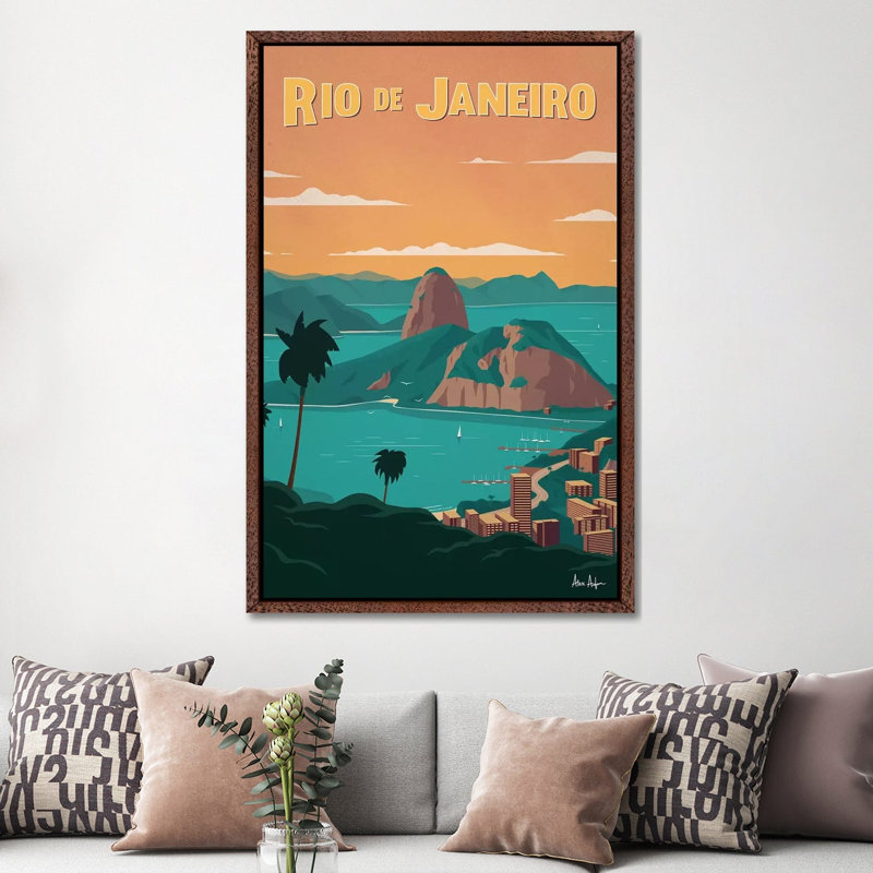 Rio De Janiero - Painting on Canvas, 152.4cm H x 101.6cm W x 3.81cm D, Brown Framed